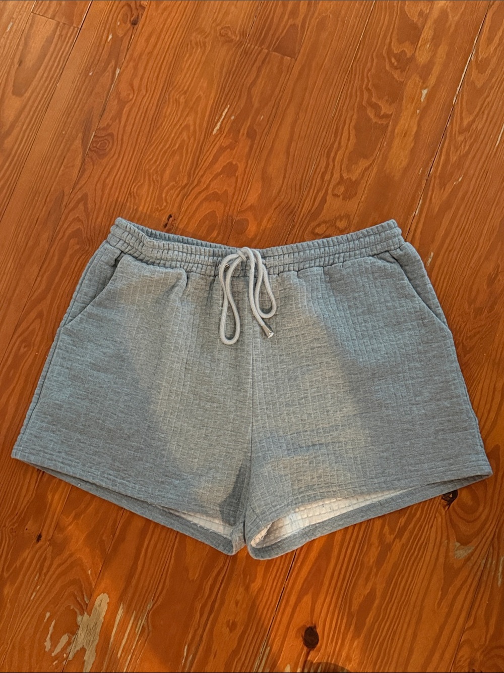 Women's Grey Waffle Drawstring Shorts